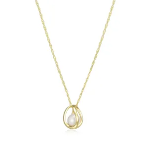 Elle Luna Sterling Silver Gold Plated Genuine White Pearl Caged Necklace