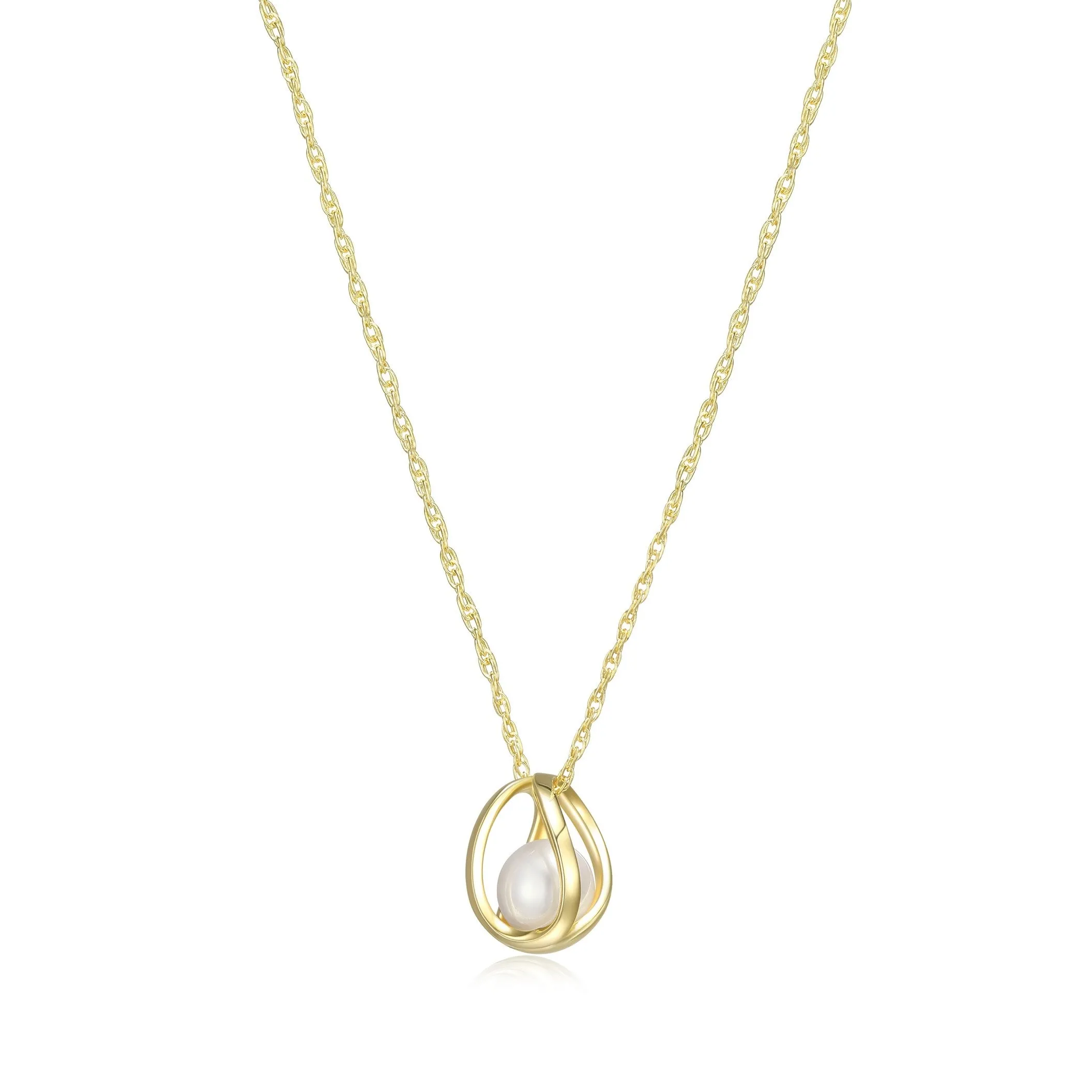Elle Luna Sterling Silver Gold Plated Genuine White Pearl Caged Necklace