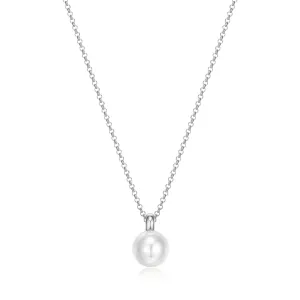 Elle Simpatico Sterling Silver Rhodium Plated White Shell Pearl Necklace