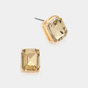 Emerald Cut Light Topaz Stone Stud Pageant Earrings  | Interview Earrings |  586682