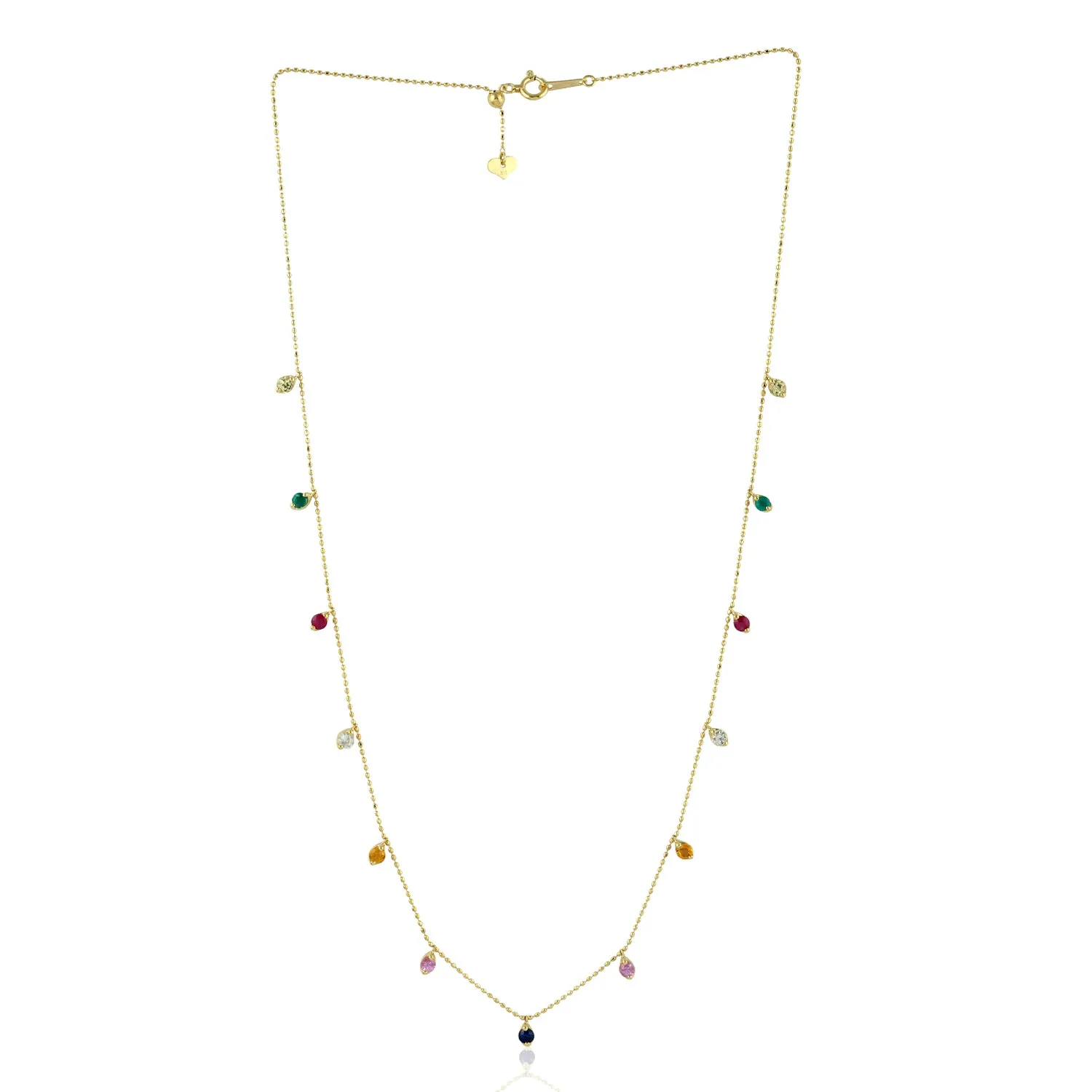 Emerald Ruby Multi Sapphire Gemstone Beaded Princess Necklace In Gold