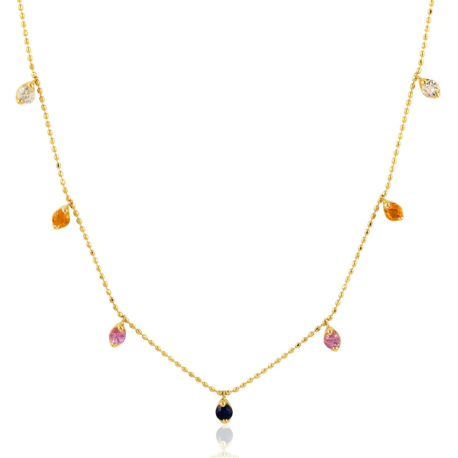 Emerald Ruby Multi Sapphire Gemstone Beaded Princess Necklace In Gold