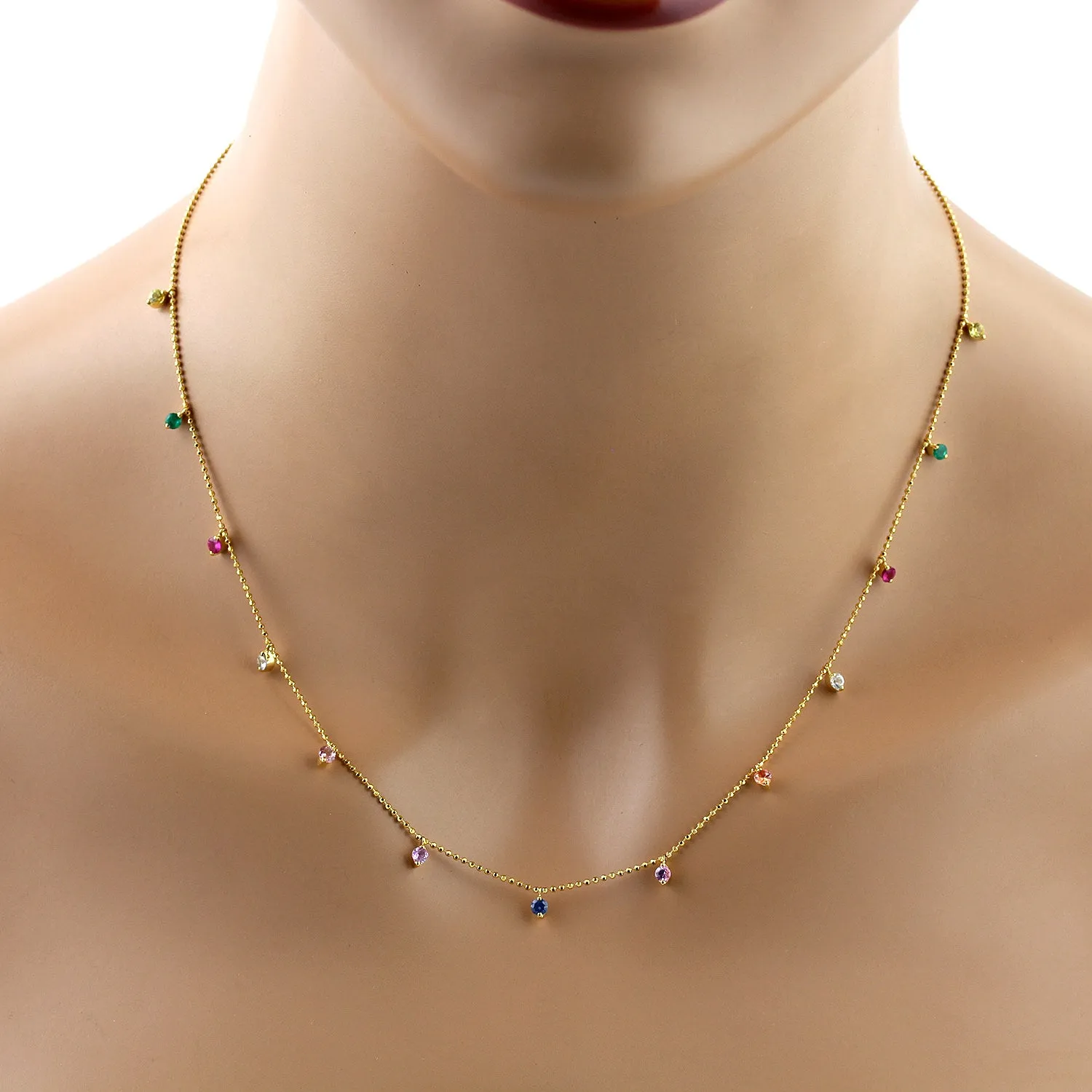 Emerald Ruby Multi Sapphire Gemstone Beaded Princess Necklace In Gold