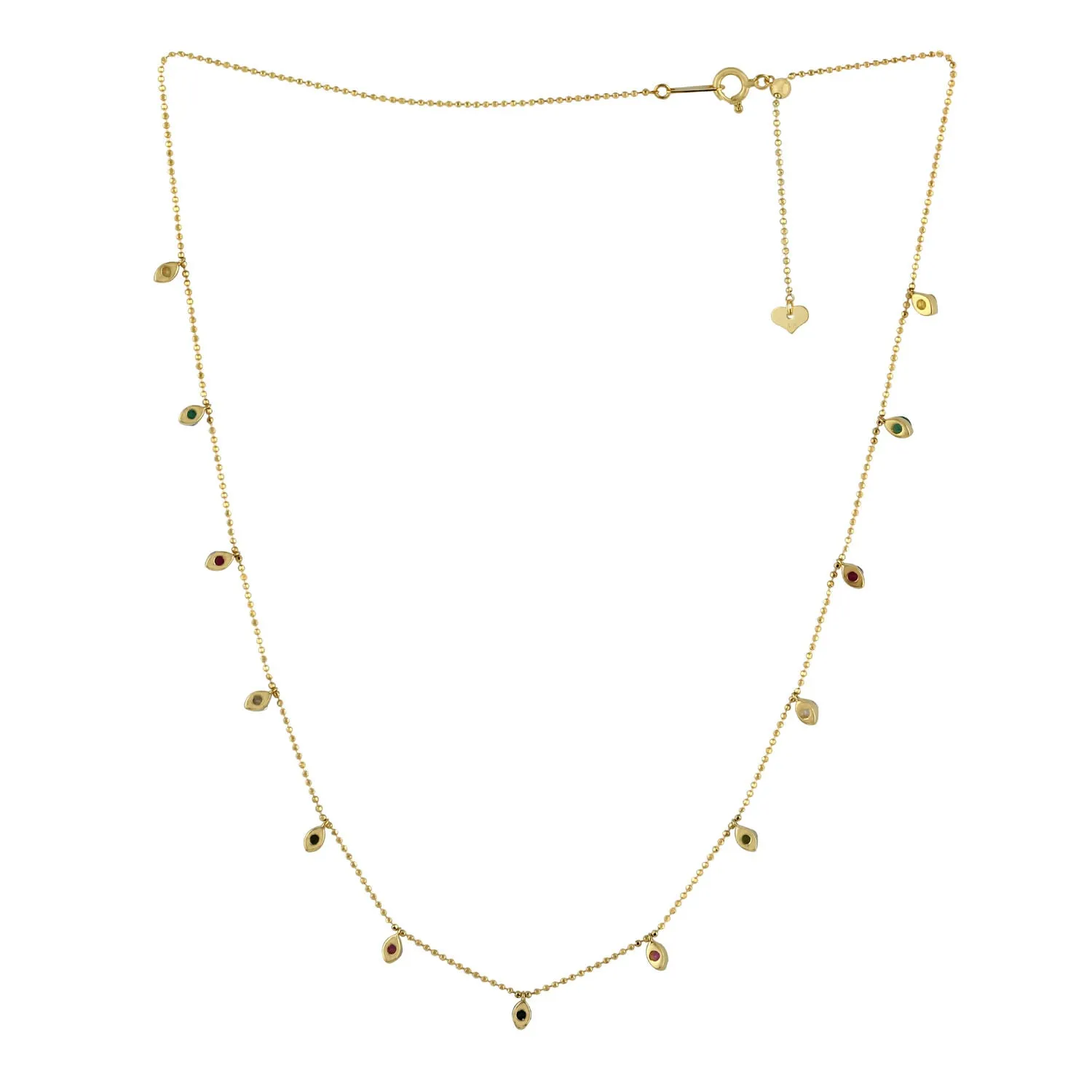 Emerald Ruby Multi Sapphire Gemstone Beaded Princess Necklace In Gold