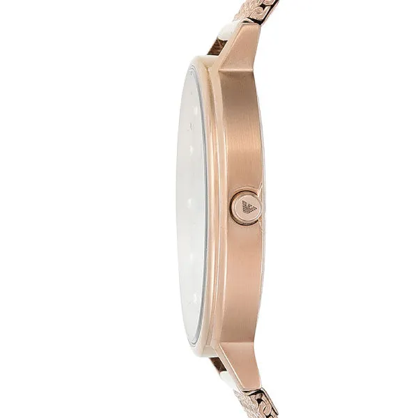 EMPORIO ARMANI Kappa Rose Gold Mesh Bracelet Pink Dial Quartz Watch for Ladies - AR11129