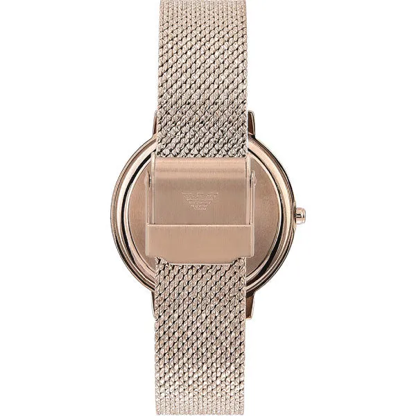 EMPORIO ARMANI Kappa Rose Gold Mesh Bracelet Pink Dial Quartz Watch for Ladies - AR11129
