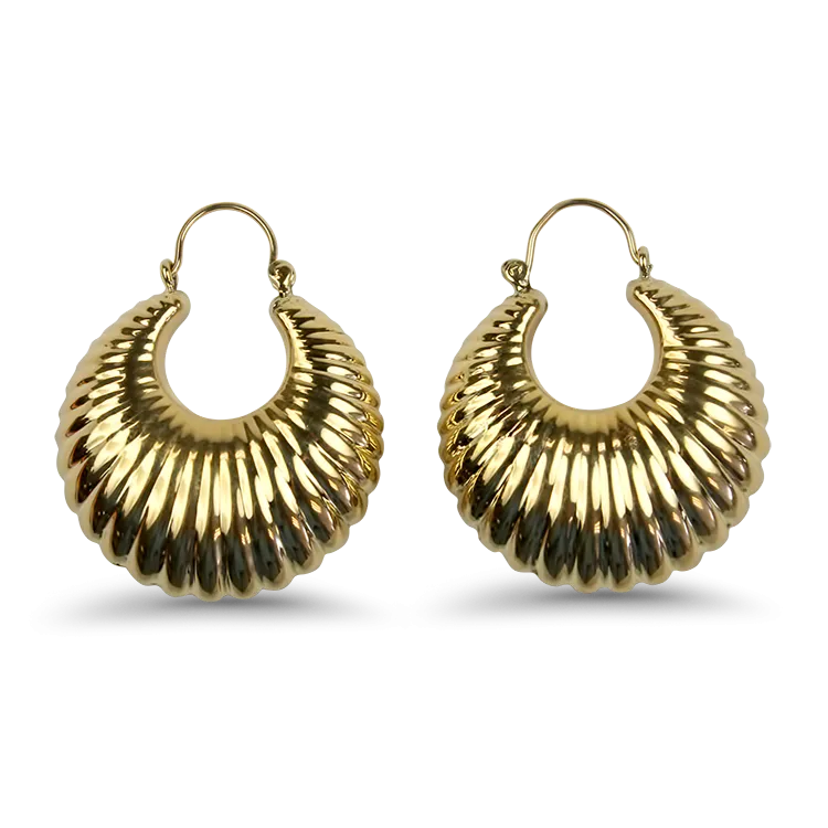 Estate 14k Yellow Gold Puffy Ribbed Hoop Earrings