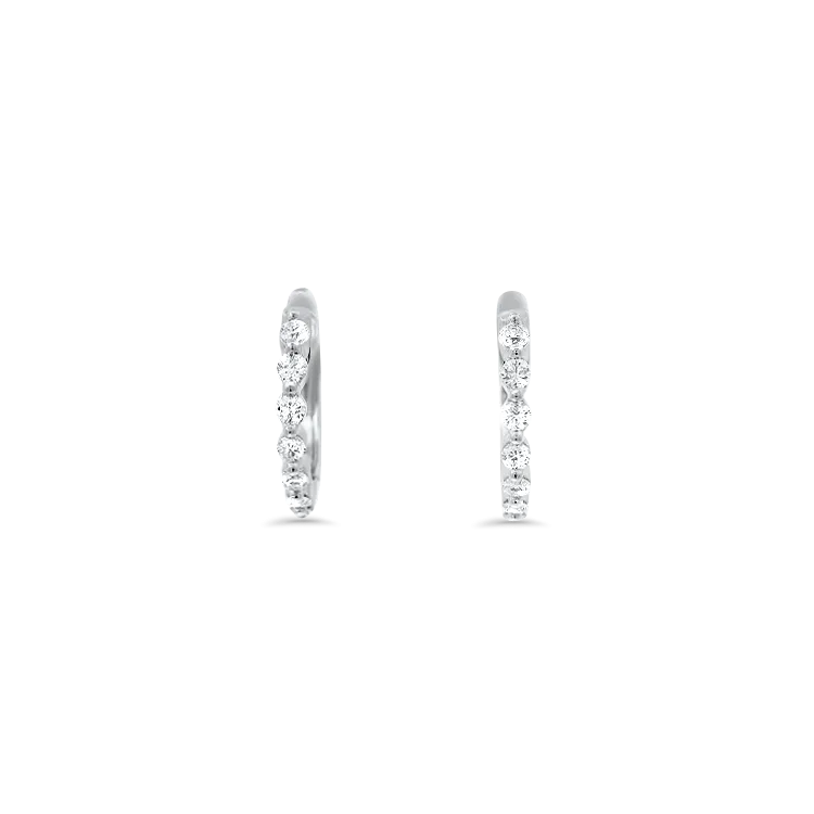 Estate 18k White Gold Diamond Huggie Hoop Earrings
