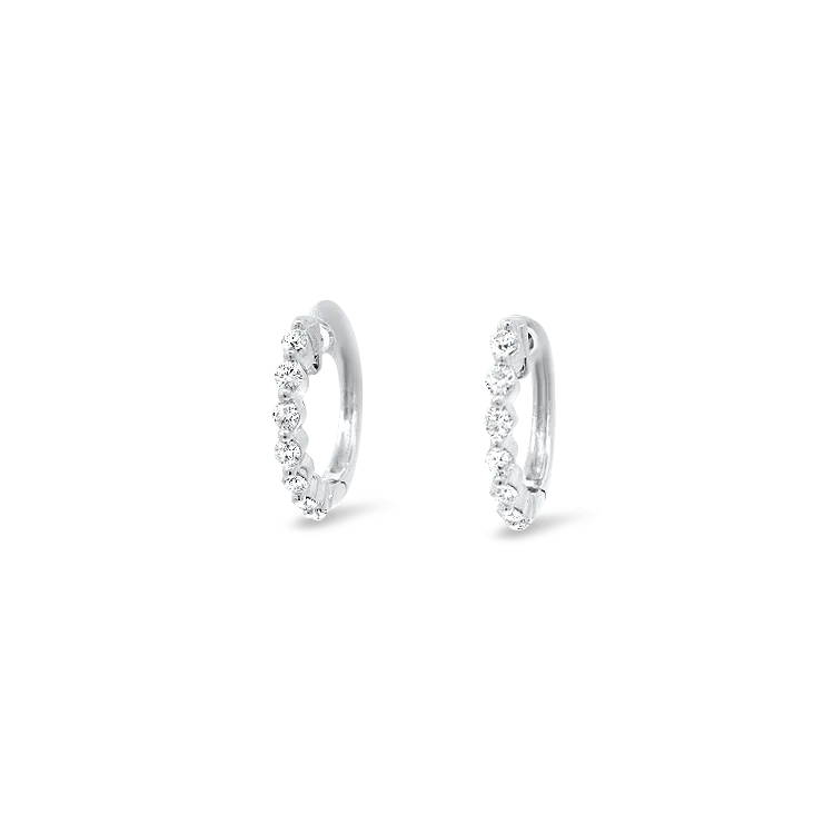 Estate 18k White Gold Diamond Huggie Hoop Earrings
