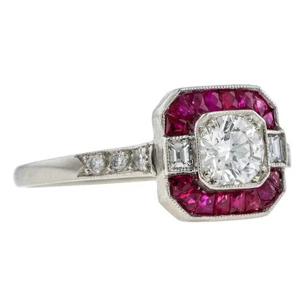 Estate Diamond & Ruby Ring, RBC 0.35ct