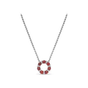 Fana 14k White Gold Shared Prong Ruby and Diamond Circle Necklace