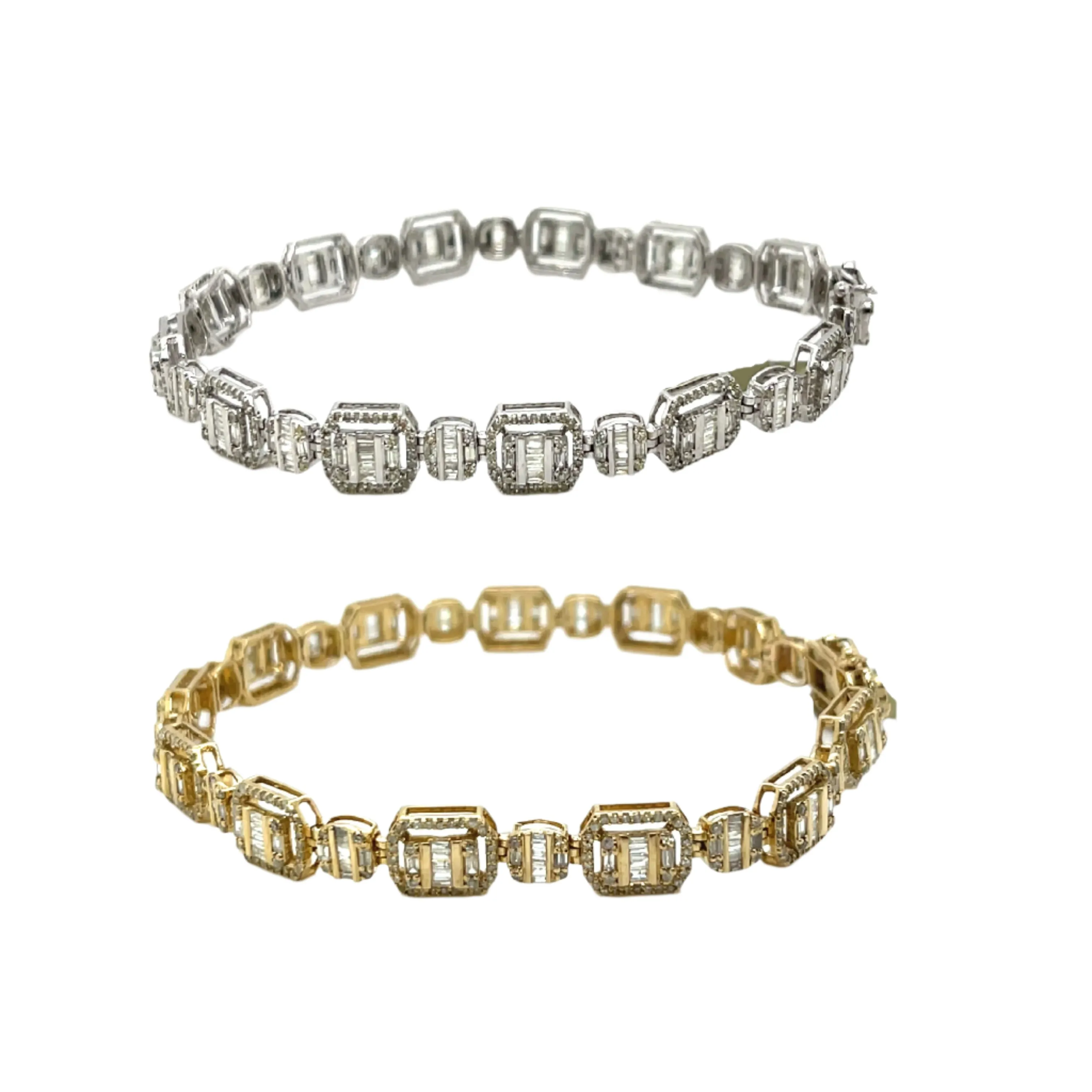 Fancy 10k Gold Square Baguette 4.49ct Natural Diamond 8" 6mm Bracelet - EXBR1478A