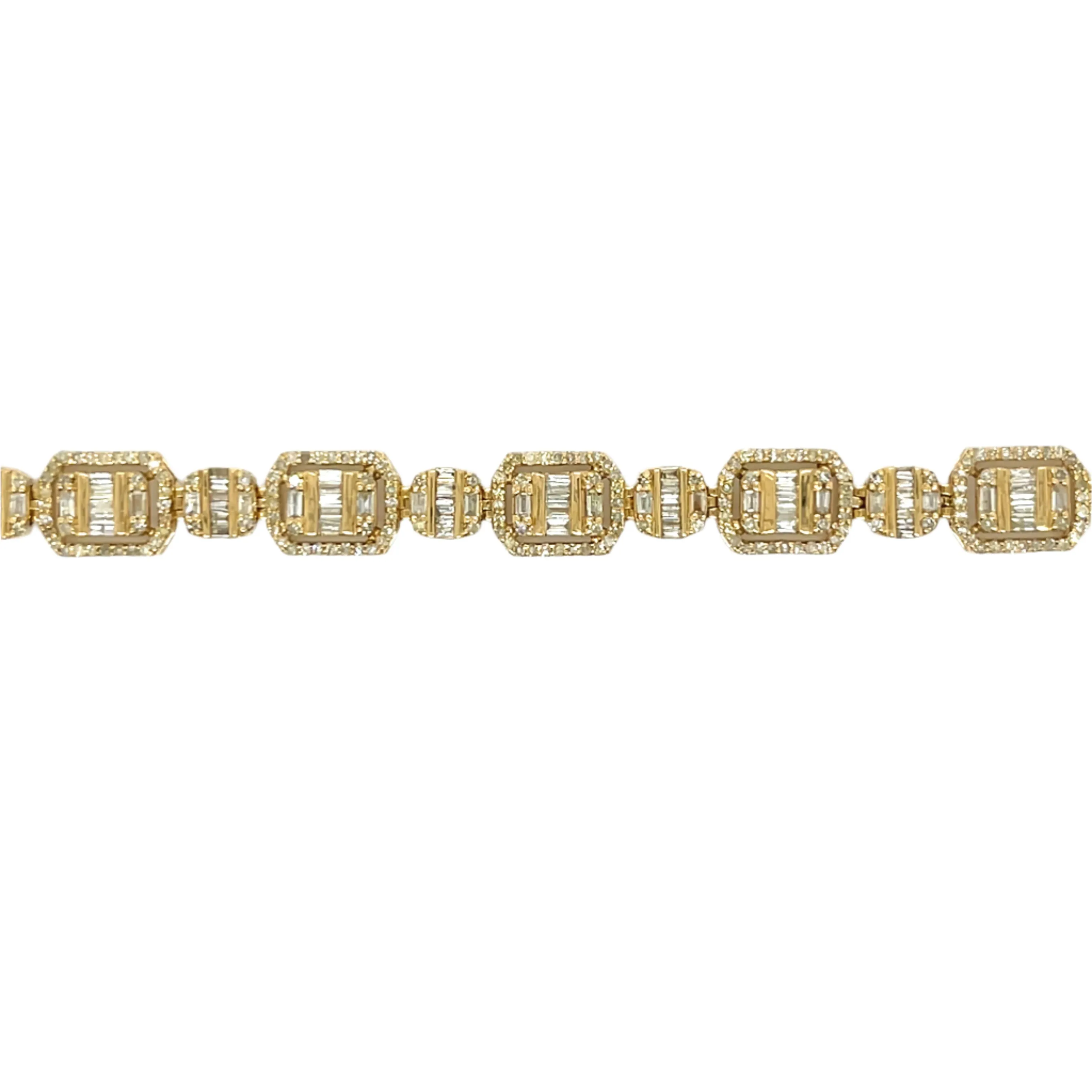 Fancy 10k Gold Square Baguette 4.49ct Natural Diamond 8" 6mm Bracelet - EXBR1478A