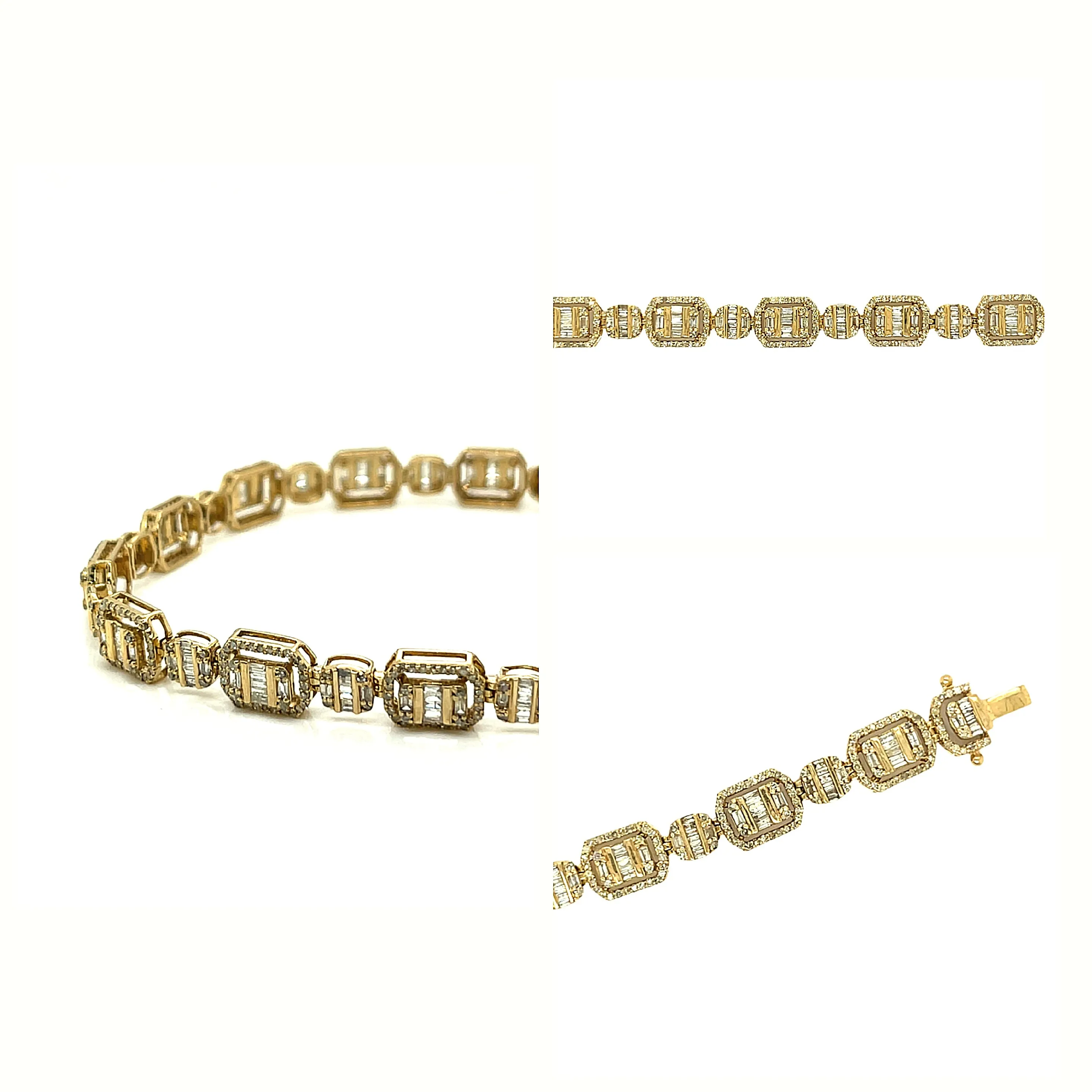 Fancy 10k Gold Square Baguette 4.49ct Natural Diamond 8" 6mm Bracelet - EXBR1478A