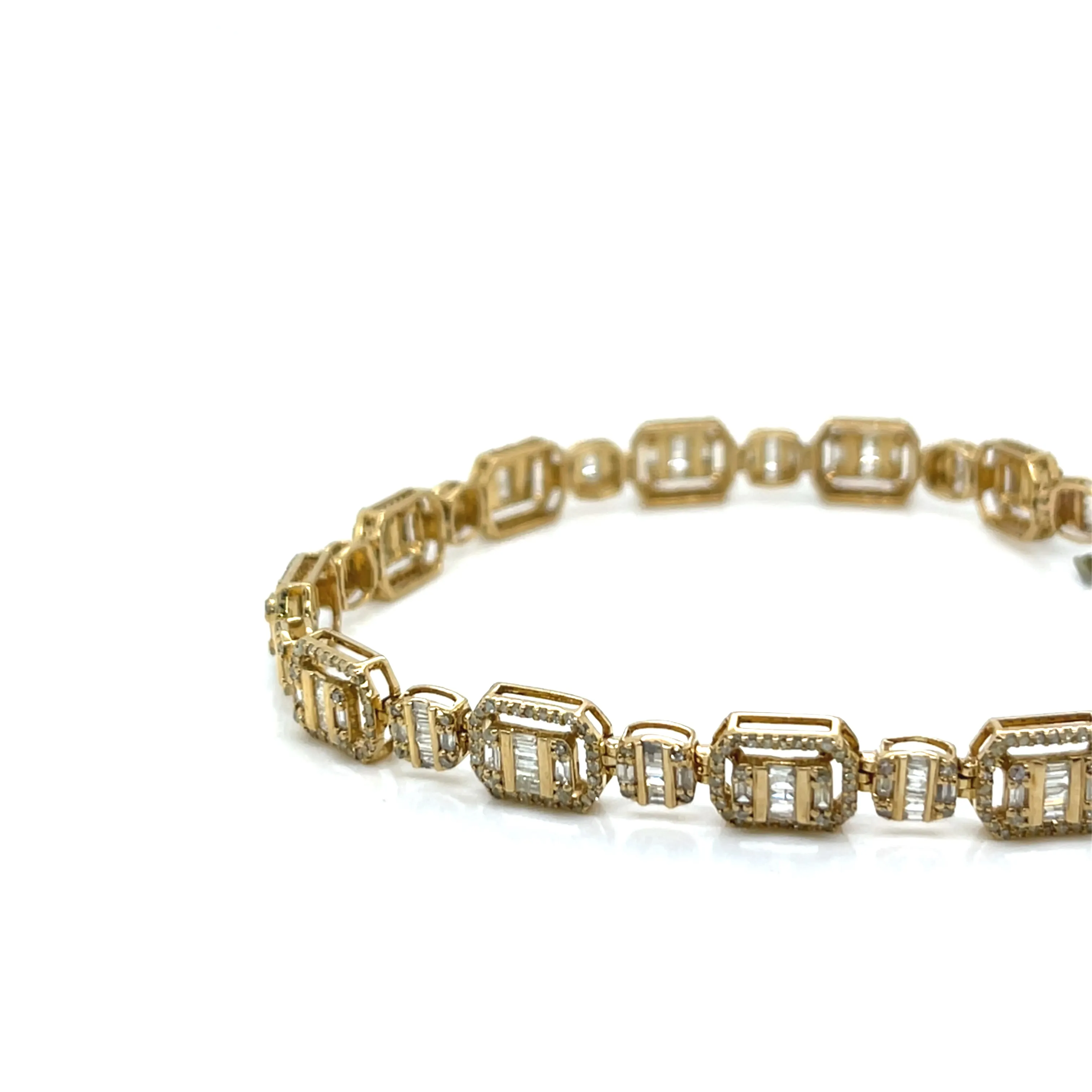 Fancy 10k Gold Square Baguette 4.49ct Natural Diamond 8" 6mm Bracelet - EXBR1478A