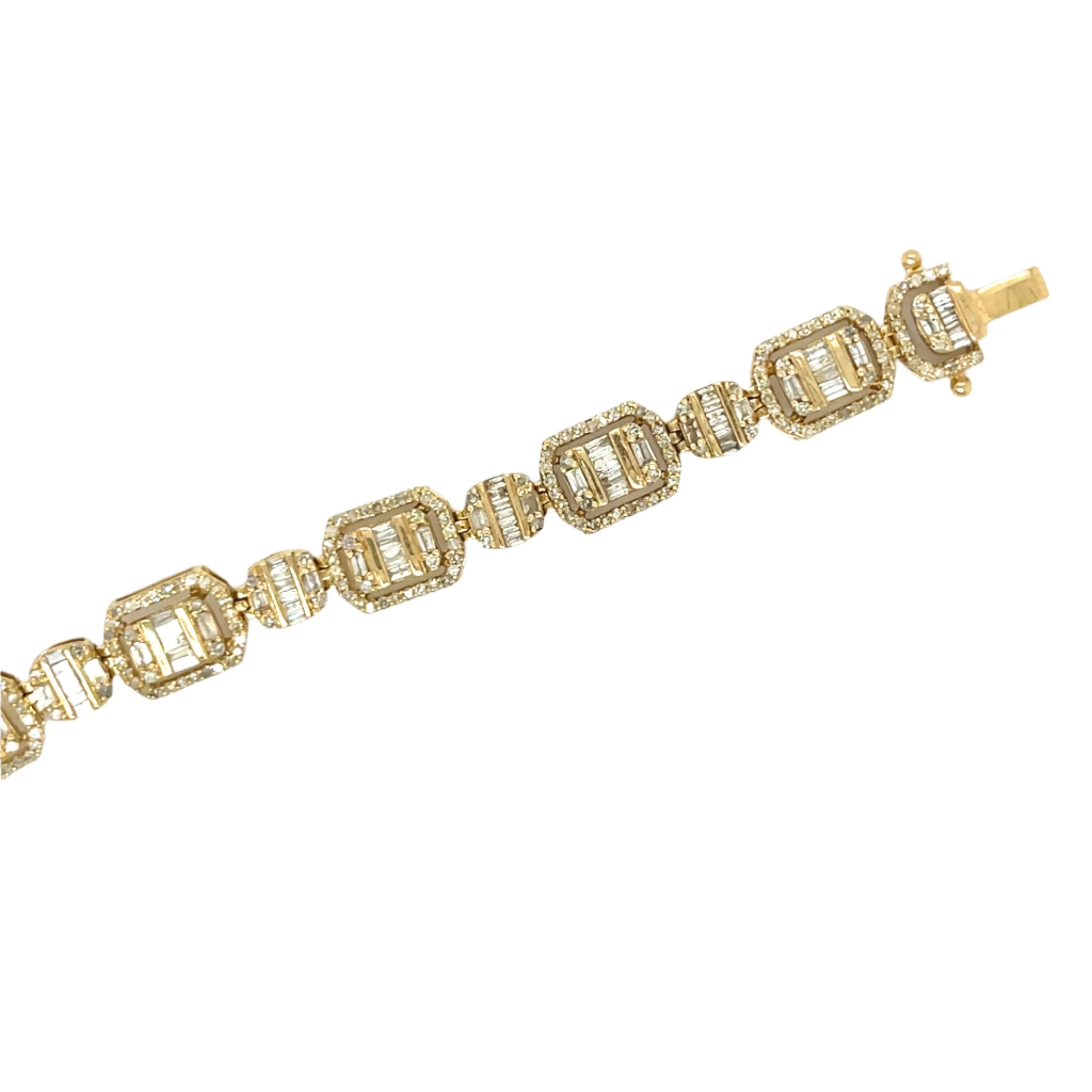 Fancy 10k Gold Square Baguette 4.49ct Natural Diamond 8" 6mm Bracelet - EXBR1478A
