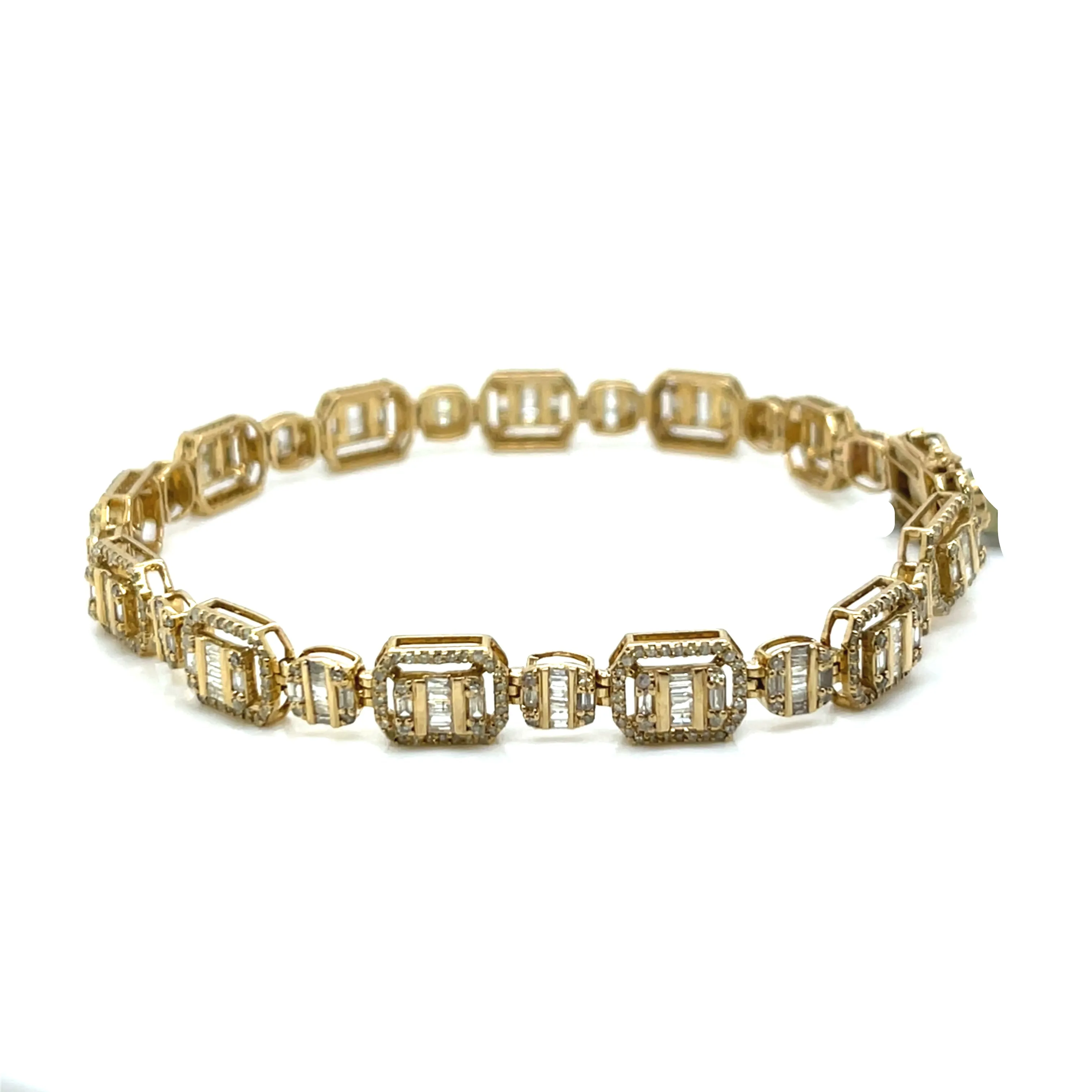 Fancy 10k Gold Square Baguette 4.49ct Natural Diamond 8" 6mm Bracelet - EXBR1478A