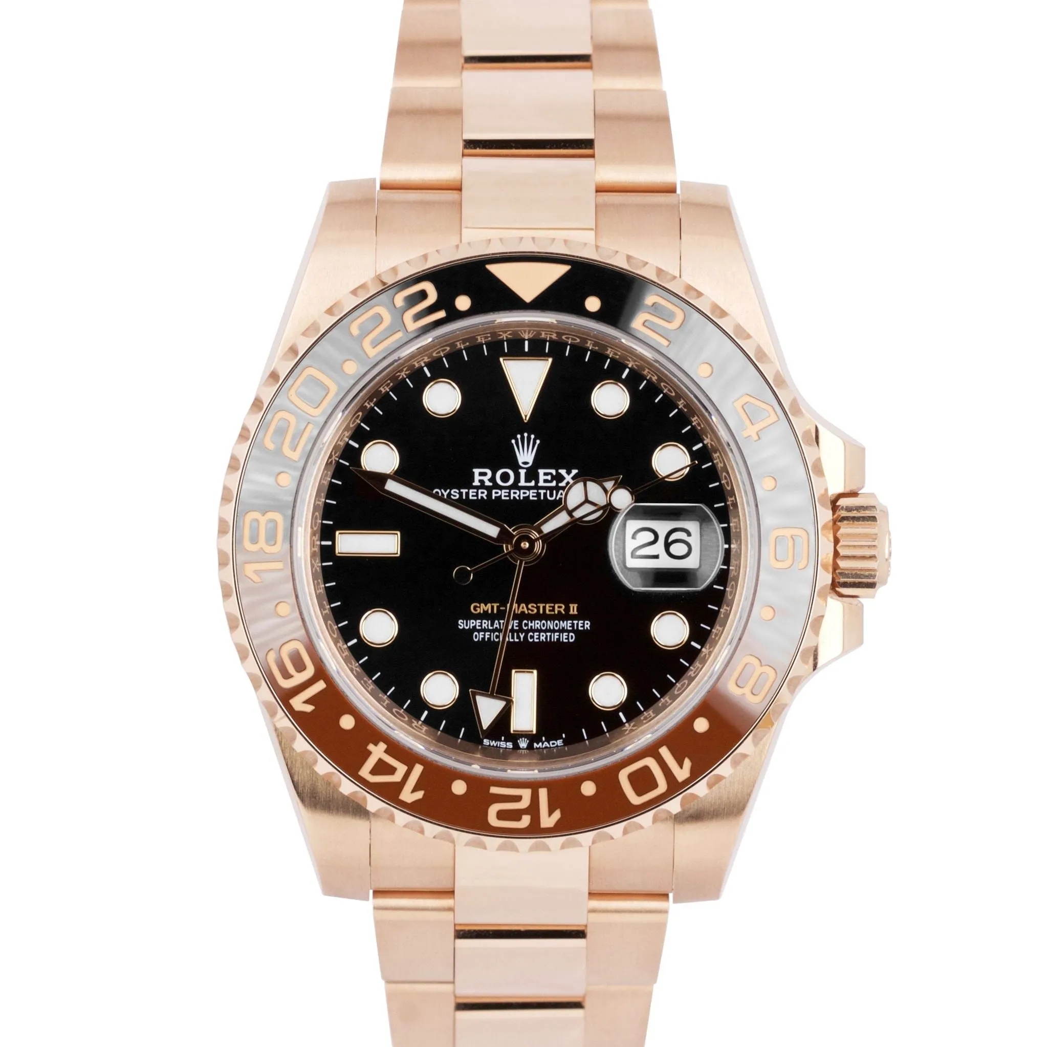FEB 22 2022 NEW Rolex GMT Master II Root Beer 18K Rose Gold 126715 CHNR Watch
