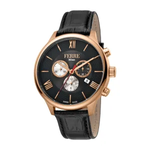 Ferre Milano Men's Chronograph Watch Black Dial With Black Leather Strap