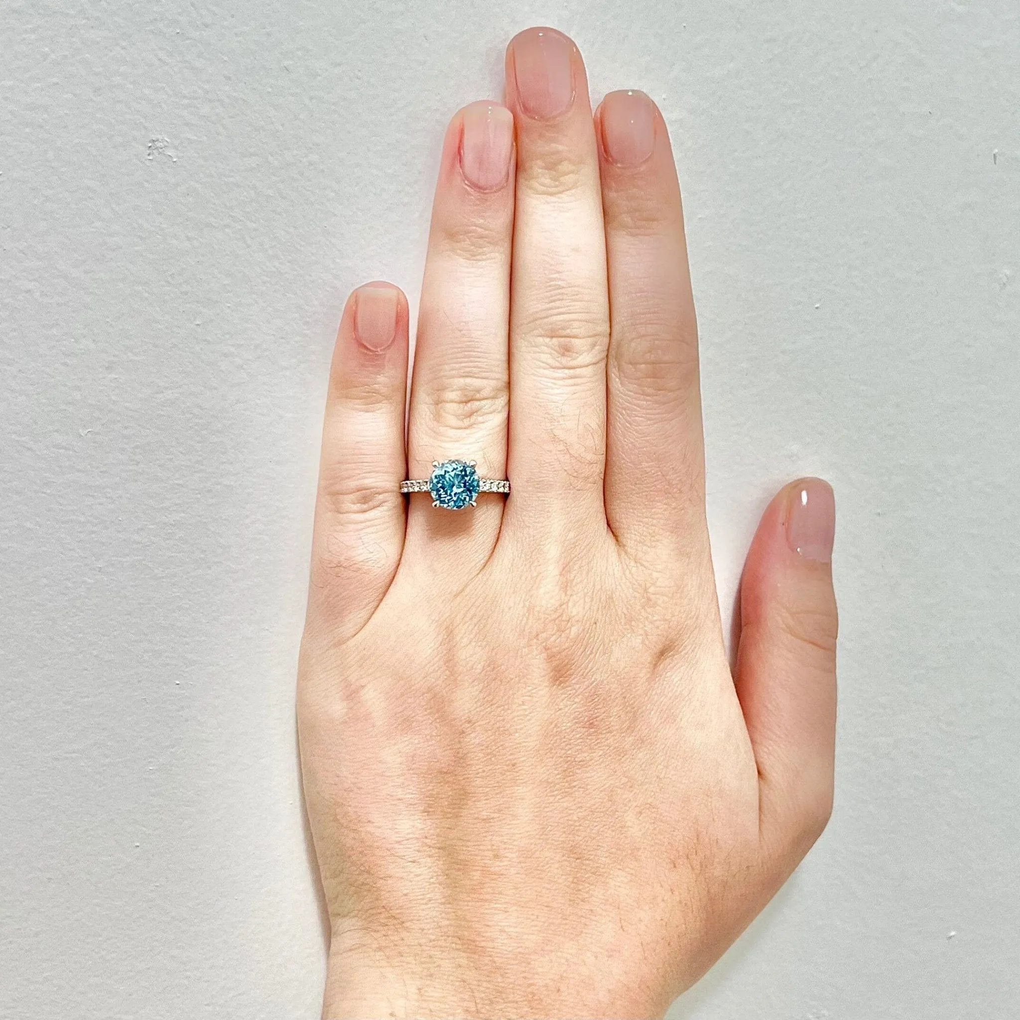 Fine Platinum 1.88 Carat Round Aquamarine & Diamond Solitaire Ring