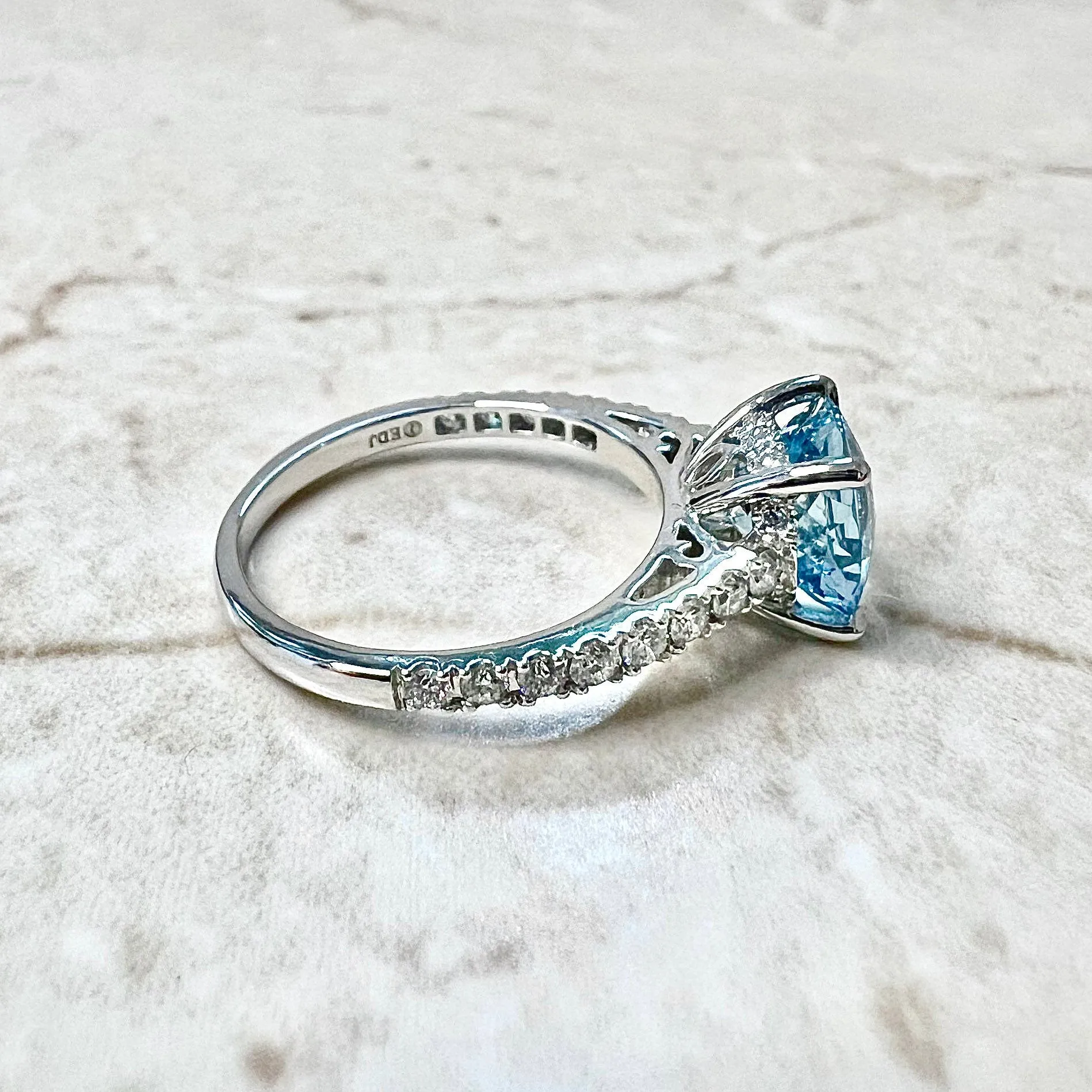 Fine Platinum 1.88 Carat Round Aquamarine & Diamond Solitaire Ring