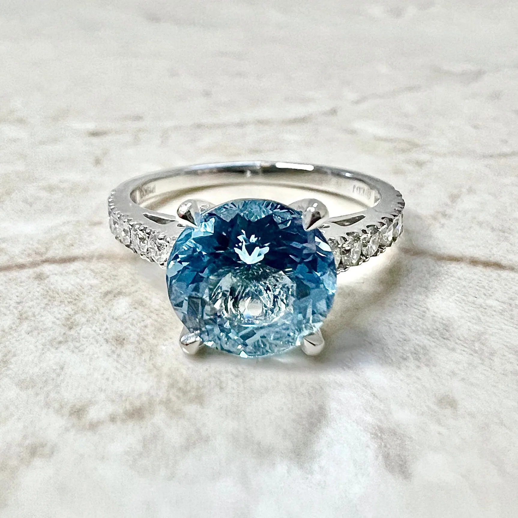 Fine Platinum 1.88 Carat Round Aquamarine & Diamond Solitaire Ring