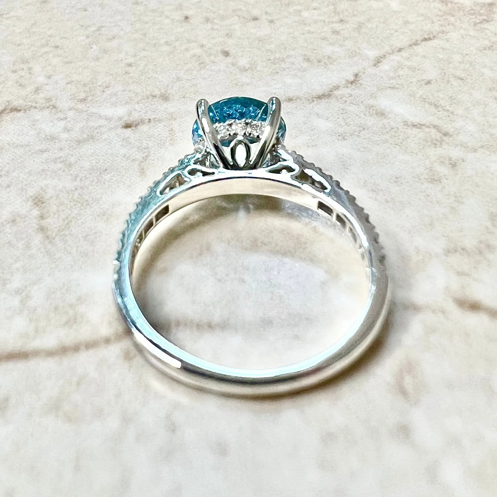 Fine Platinum 1.88 Carat Round Aquamarine & Diamond Solitaire Ring
