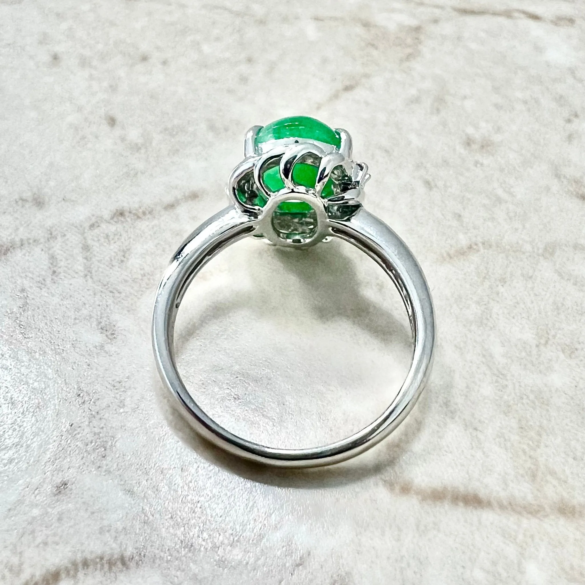 Fine Platinum Natural 2.74 Carats Green Jadeite & Diamond Ring