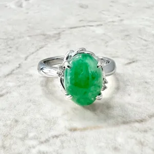Fine Platinum Natural 2.74 Carats Green Jadeite & Diamond Ring