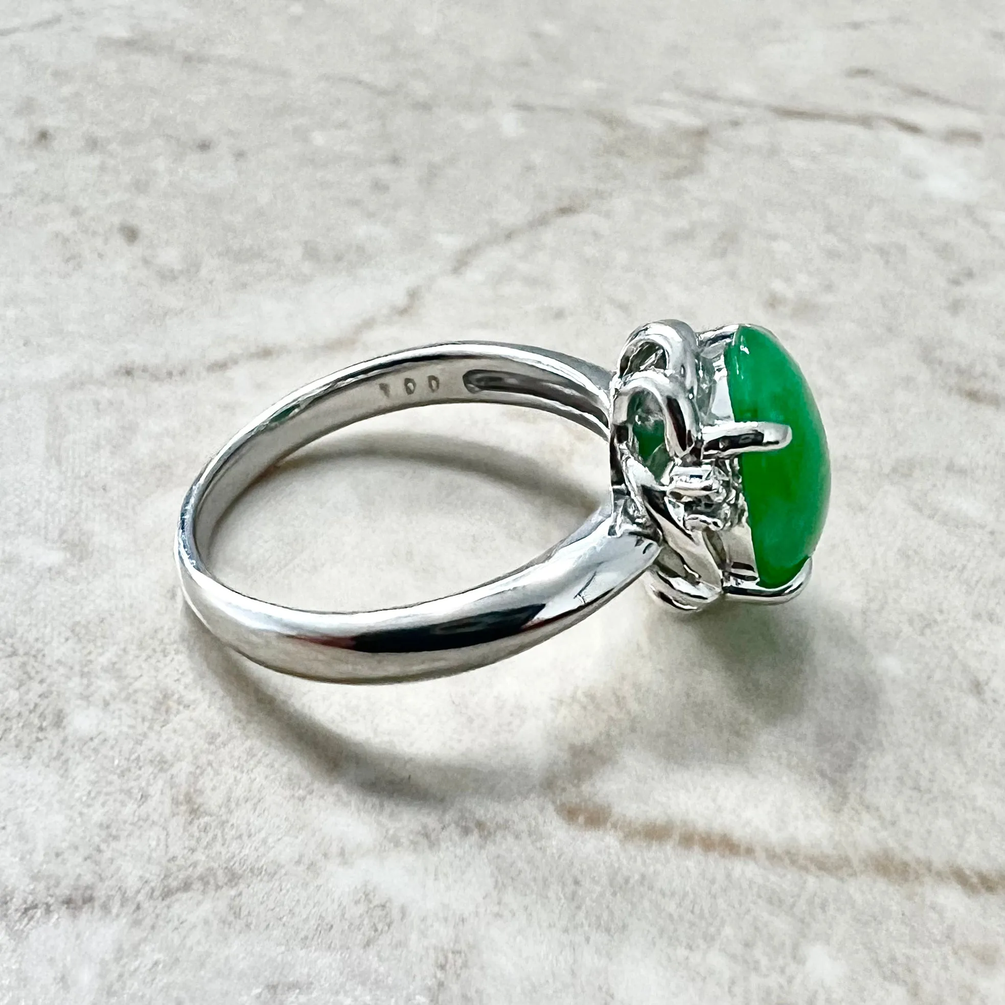 Fine Platinum Natural 2.74 Carats Green Jadeite & Diamond Ring