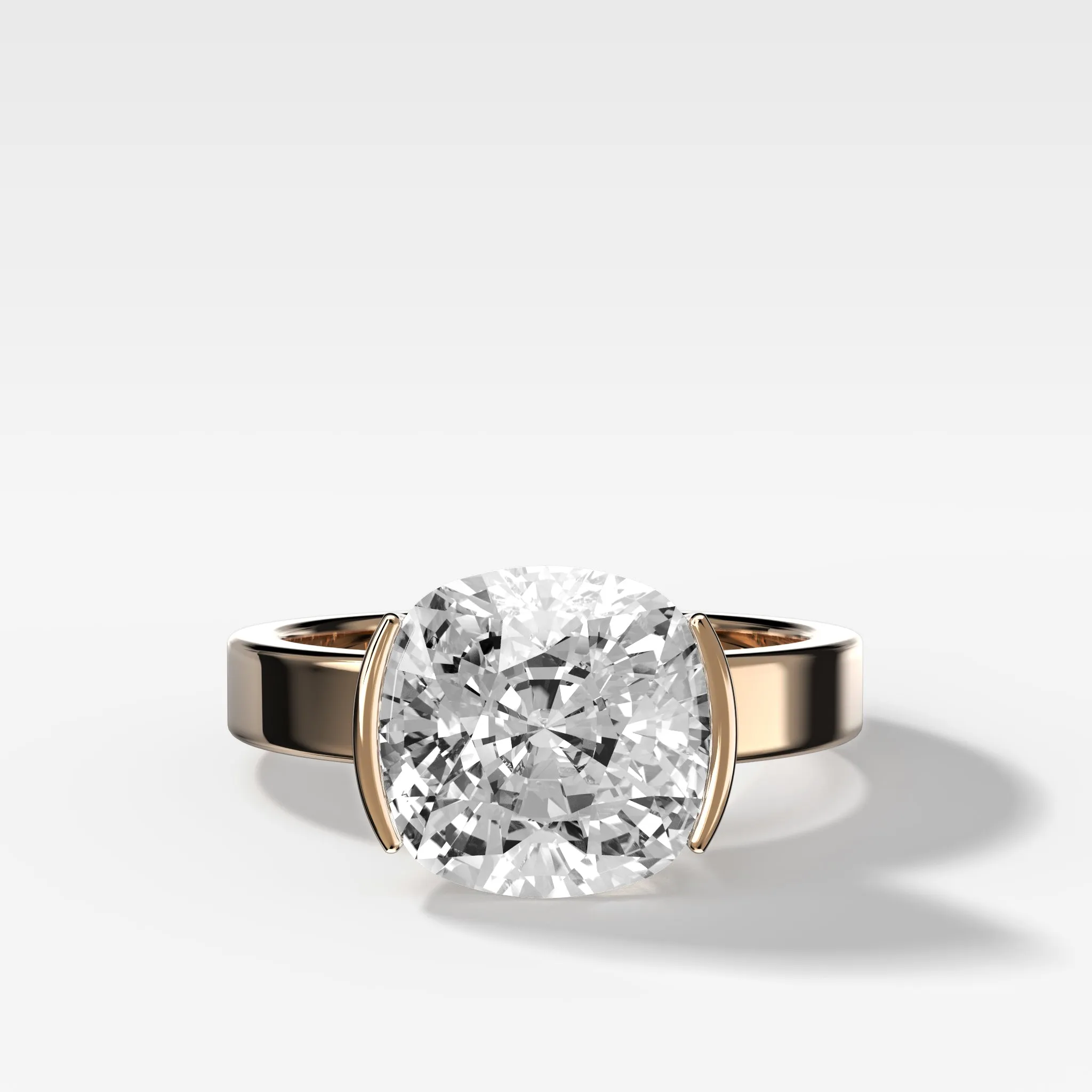 Finest Half Bezel Solitaire Engagement Ring With Cushion Cut Diamond