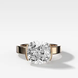 Finest Half Bezel Solitaire Engagement Ring With Cushion Cut Diamond