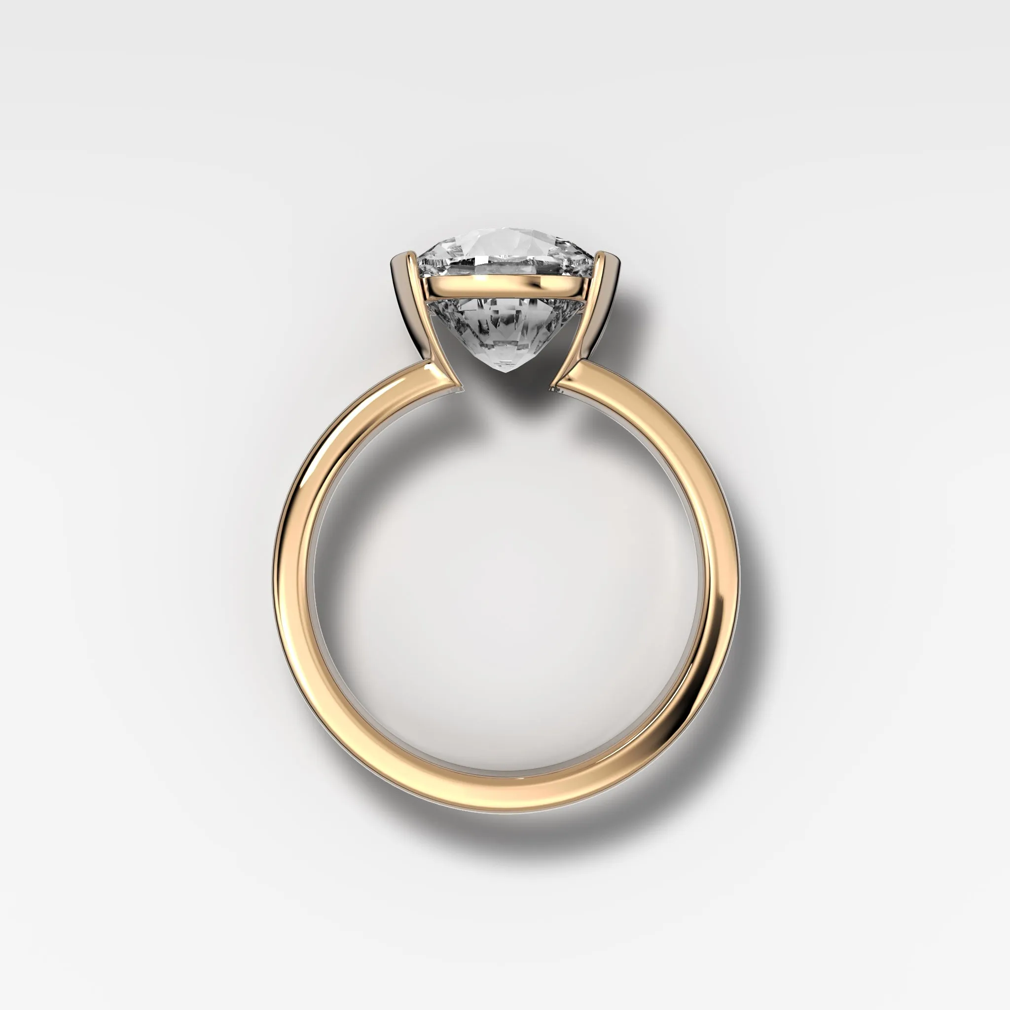 Finest Half Bezel Solitaire Engagement Ring With Cushion Cut Diamond
