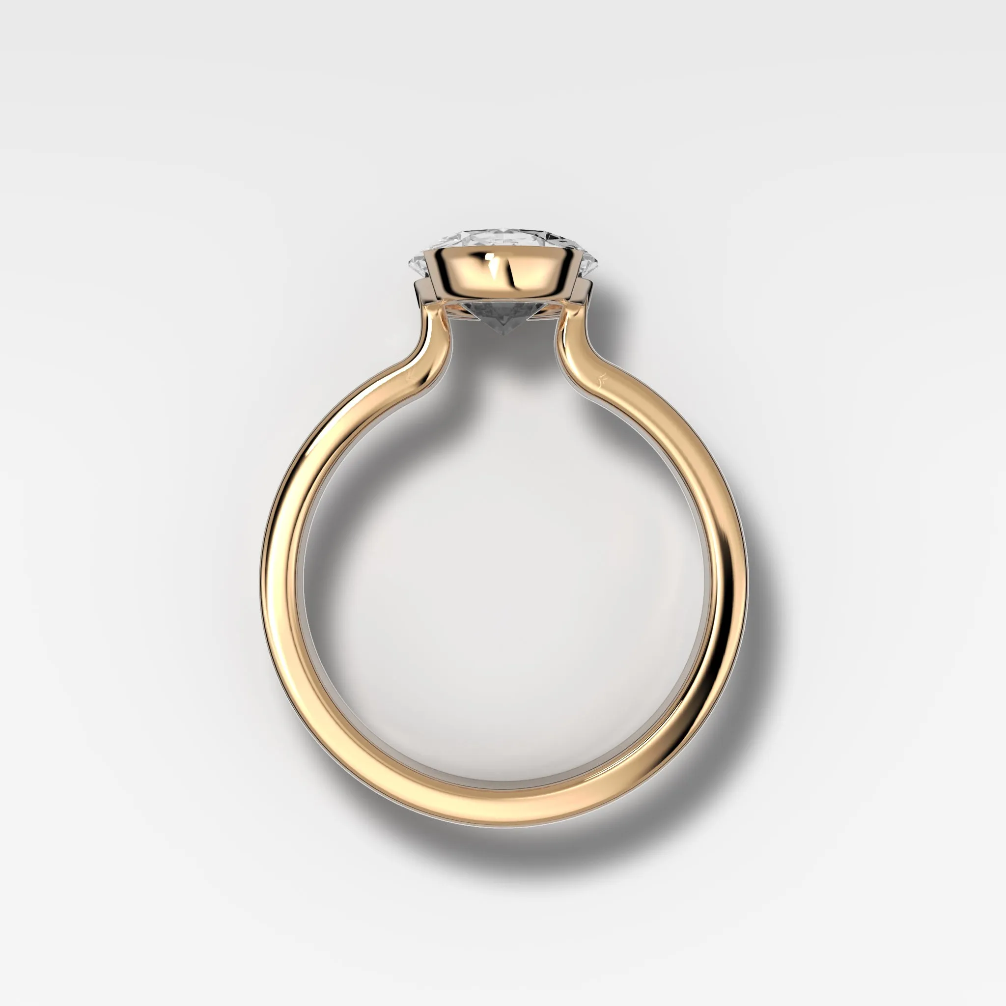 Finest Half Bezel Solitaire Engagement Ring With Oval Cut Diamond