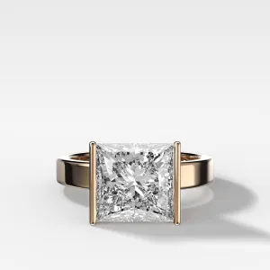 Finest Half Bezel Solitaire Engagement Ring With Princess Cut Diamond