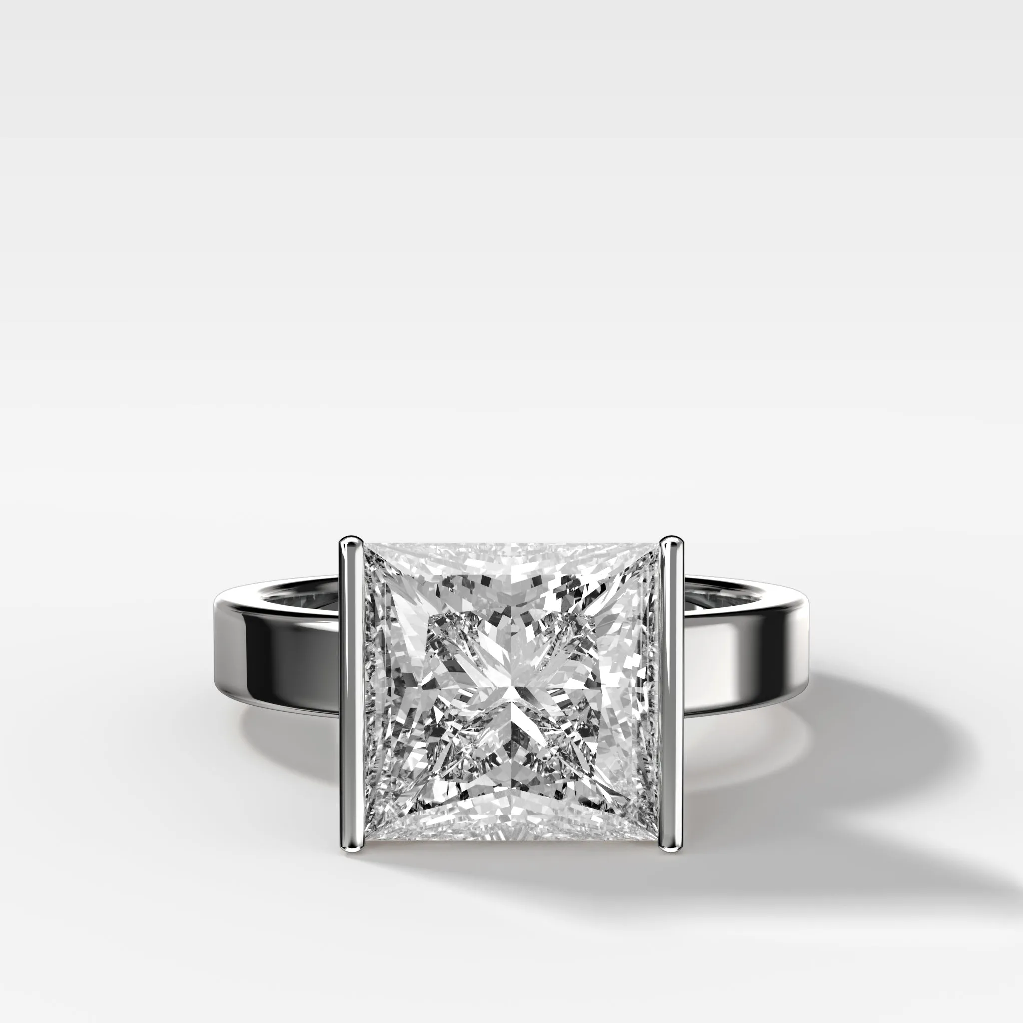 Finest Half Bezel Solitaire Engagement Ring With Princess Cut Diamond