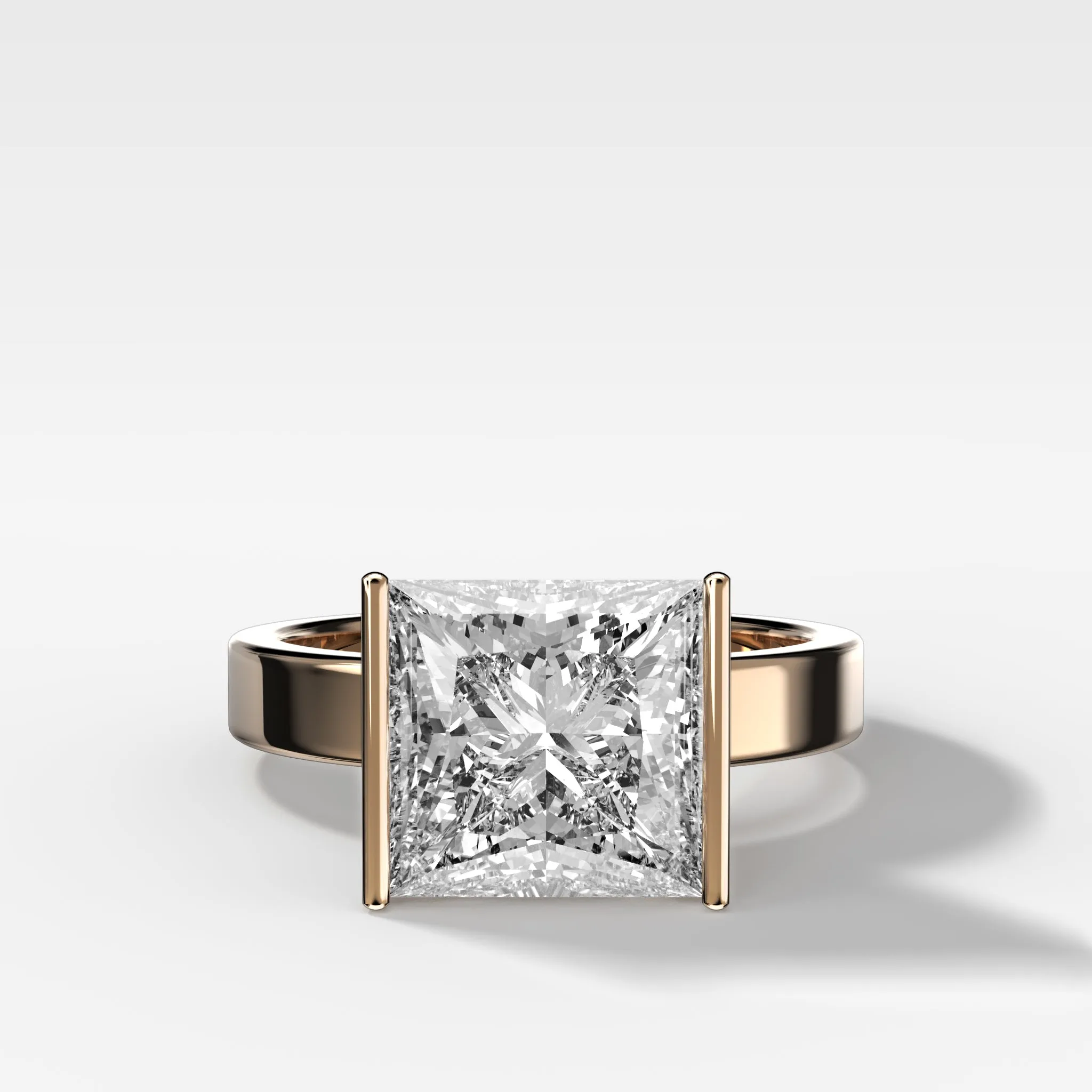 Finest Half Bezel Solitaire Engagement Ring With Princess Cut Diamond