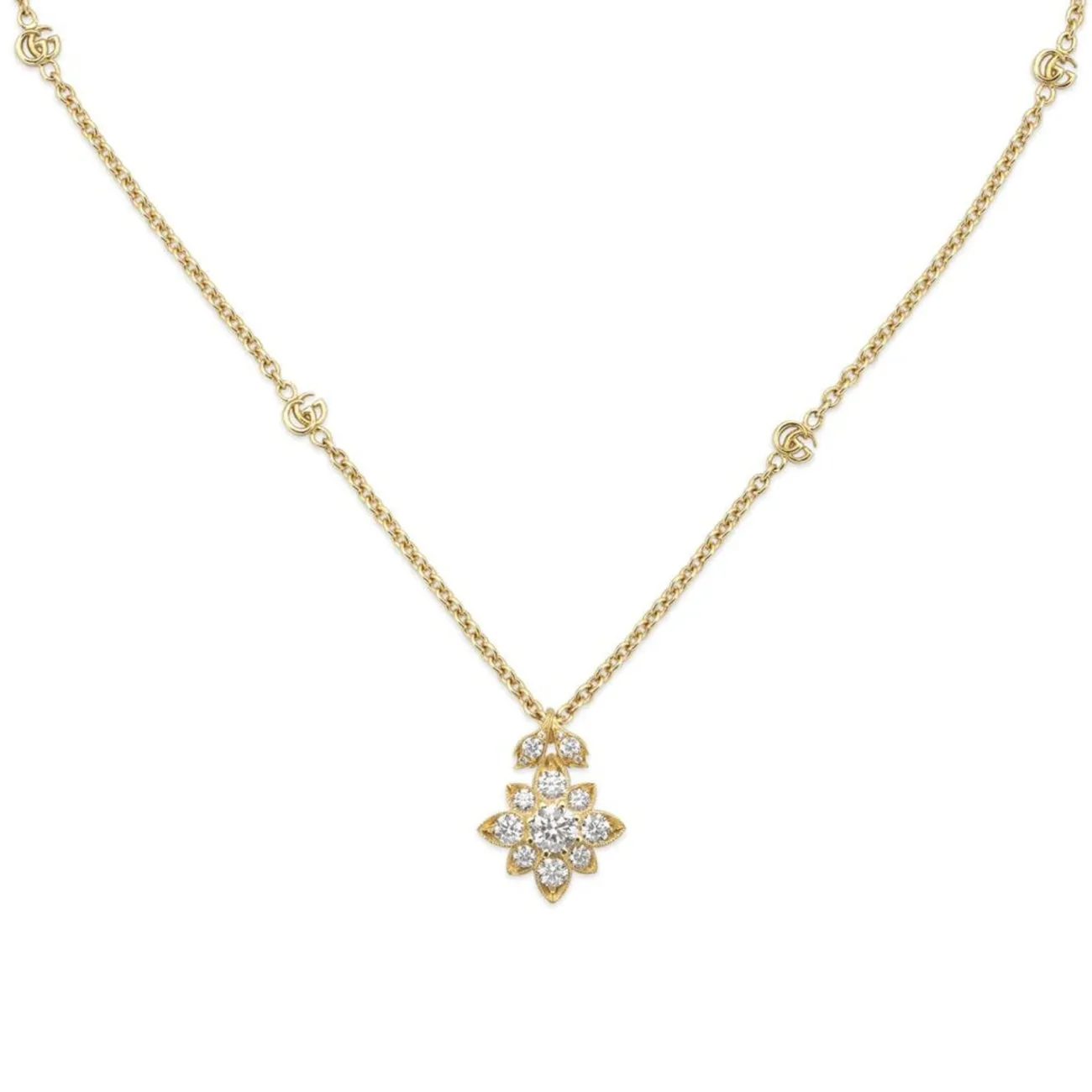 Flora 18K Yellow Gold Double G & Flower Diamond Necklace