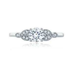 Floral Milgrain Accent Round Center Solitaire Engagement Ring
