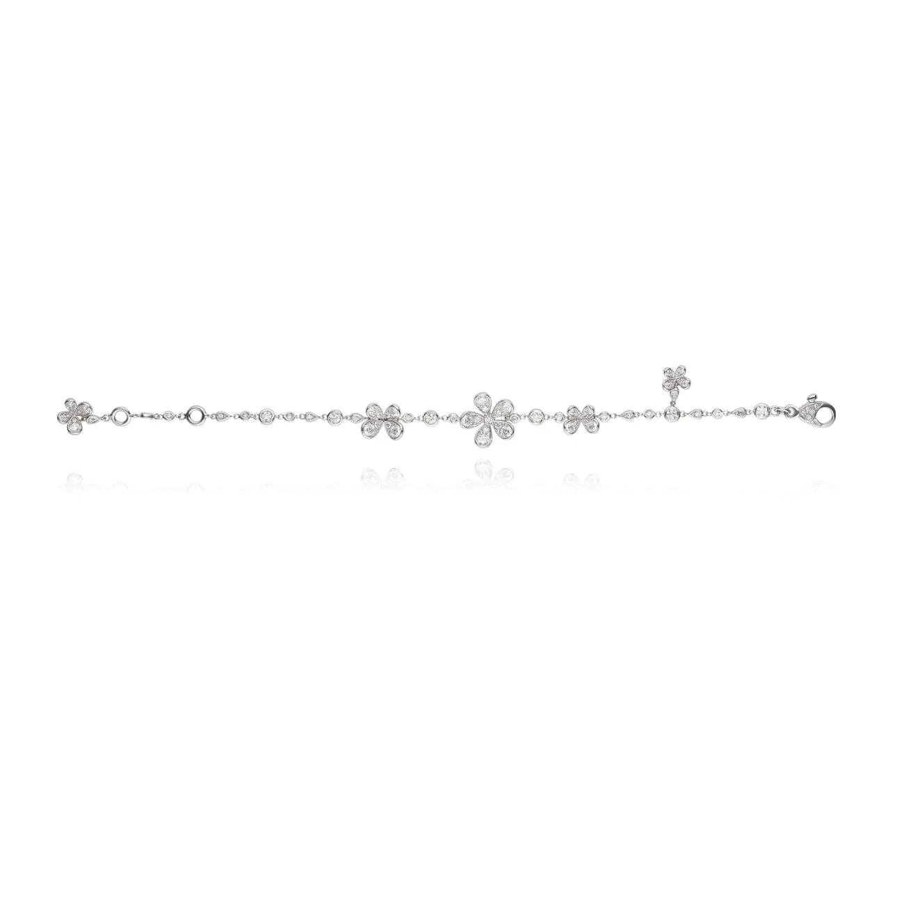 Flower And Butterflies 18K White Gold Diamond Bracelet