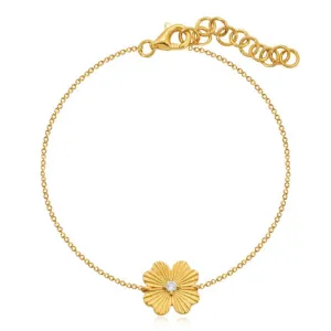 Fluted Center Diamond Flower Chain Bracelet