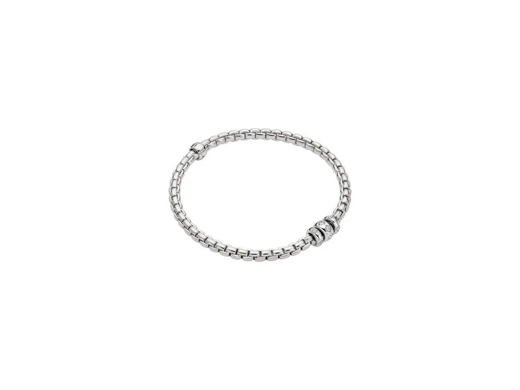 Fope Eka 18k White Gold Flex'It Bracelet with Rhombus-set Diamonds .12ctw - Size Medium
