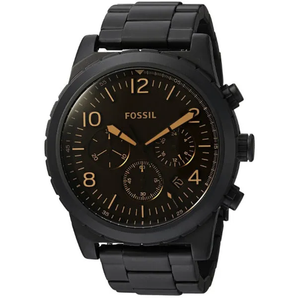Fossil Okaman Black Stainless Steel Brown Dial Chronograph Quartz Watch for Gents ÃƒÂ¢Ã¢â€šÂ¬Ã¢â‚¬Å“ CH3070