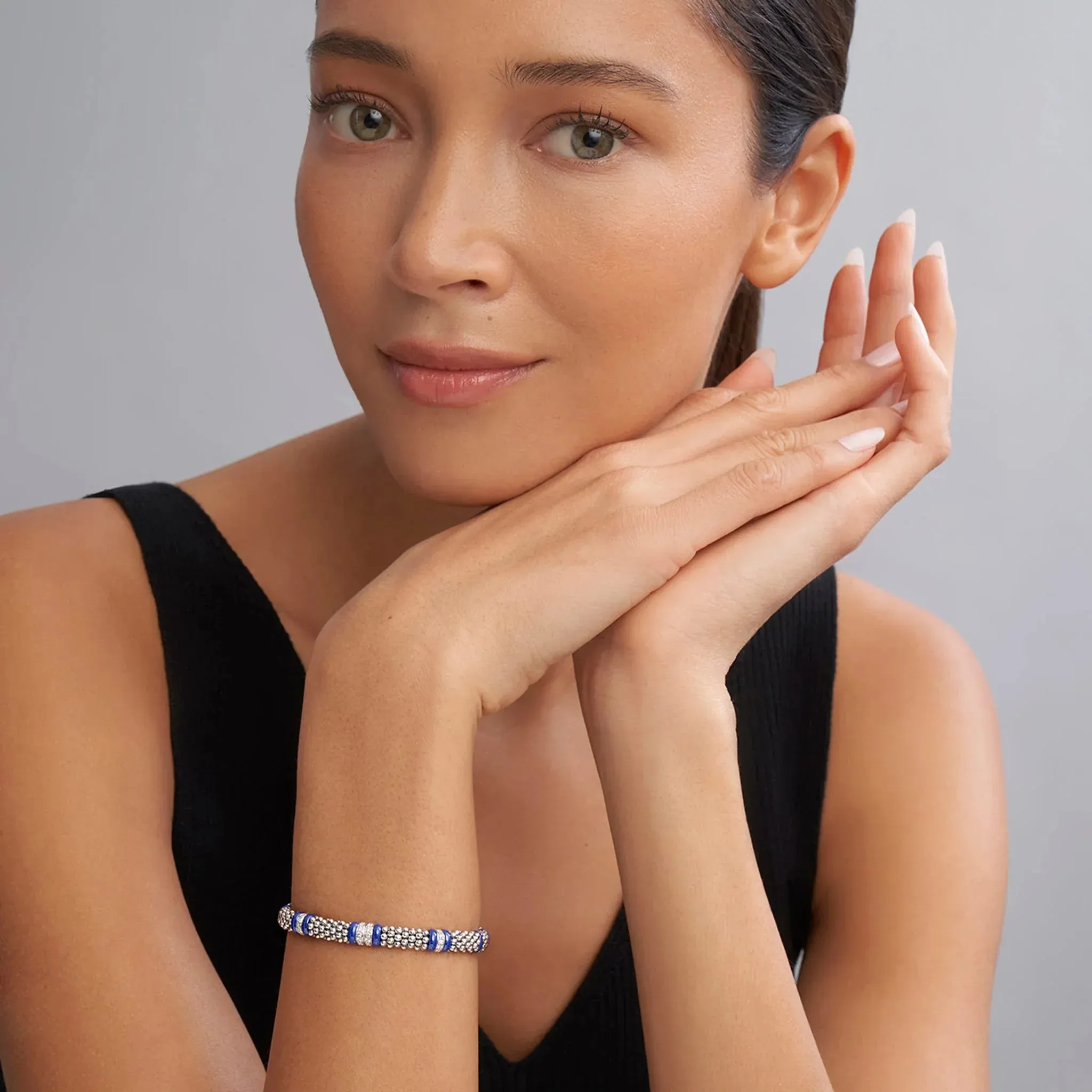 Four Station Diamond Caviar Bracelet | 6mm