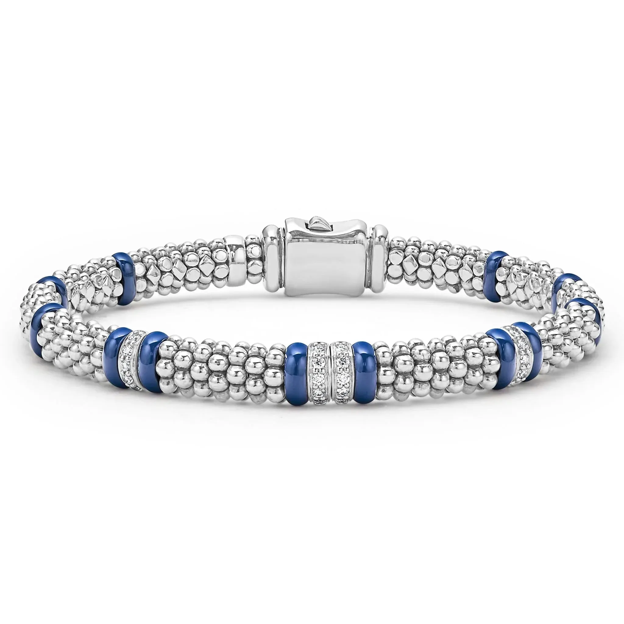 Four Station Diamond Caviar Bracelet | 6mm