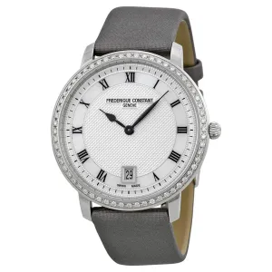 Frederique Constant Slim Line Silver Guilloche Dial Grey Satin Ladies Watch FC-220M4SD36
