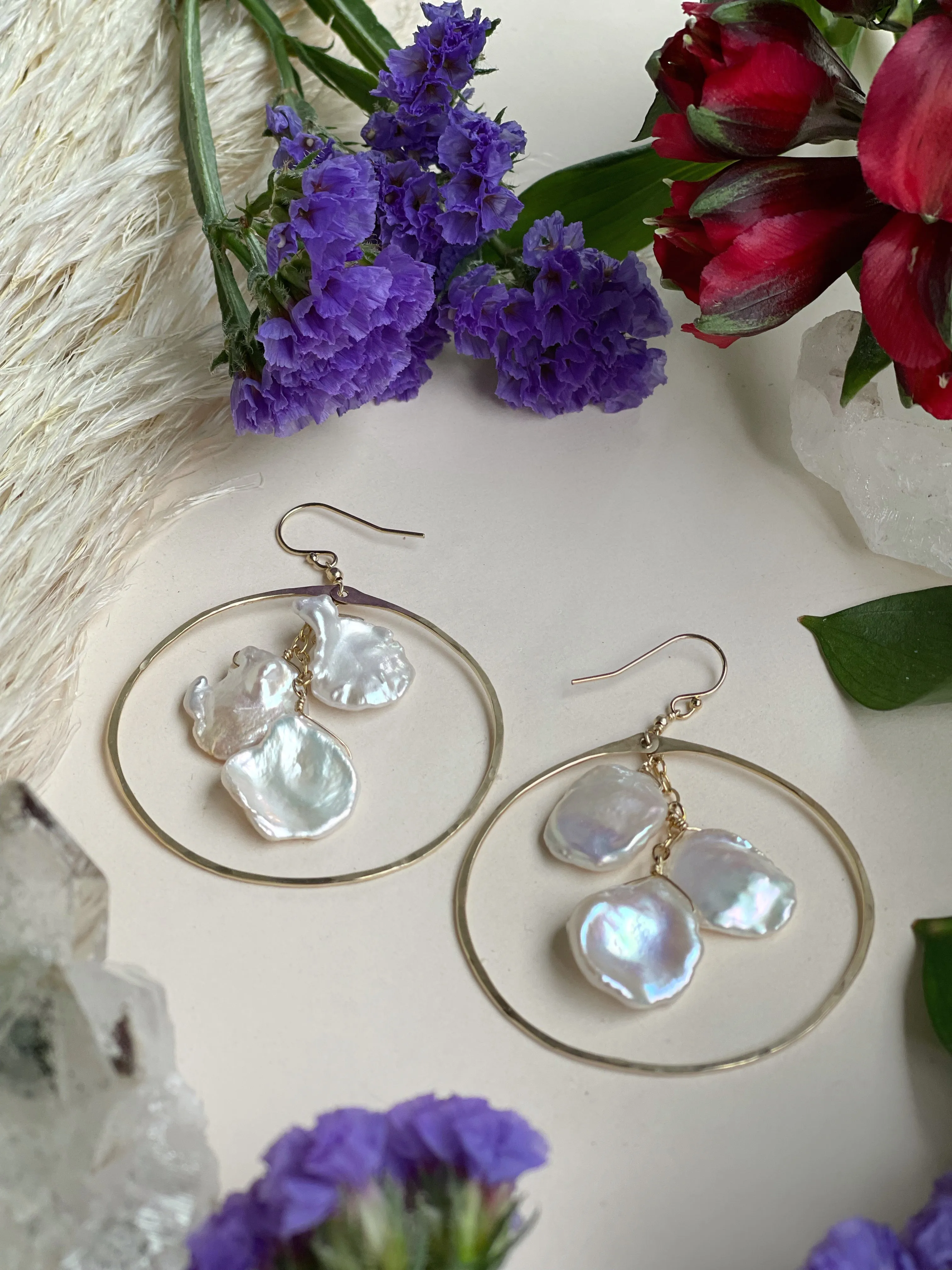Freshwater Pearl Hammered Hoops