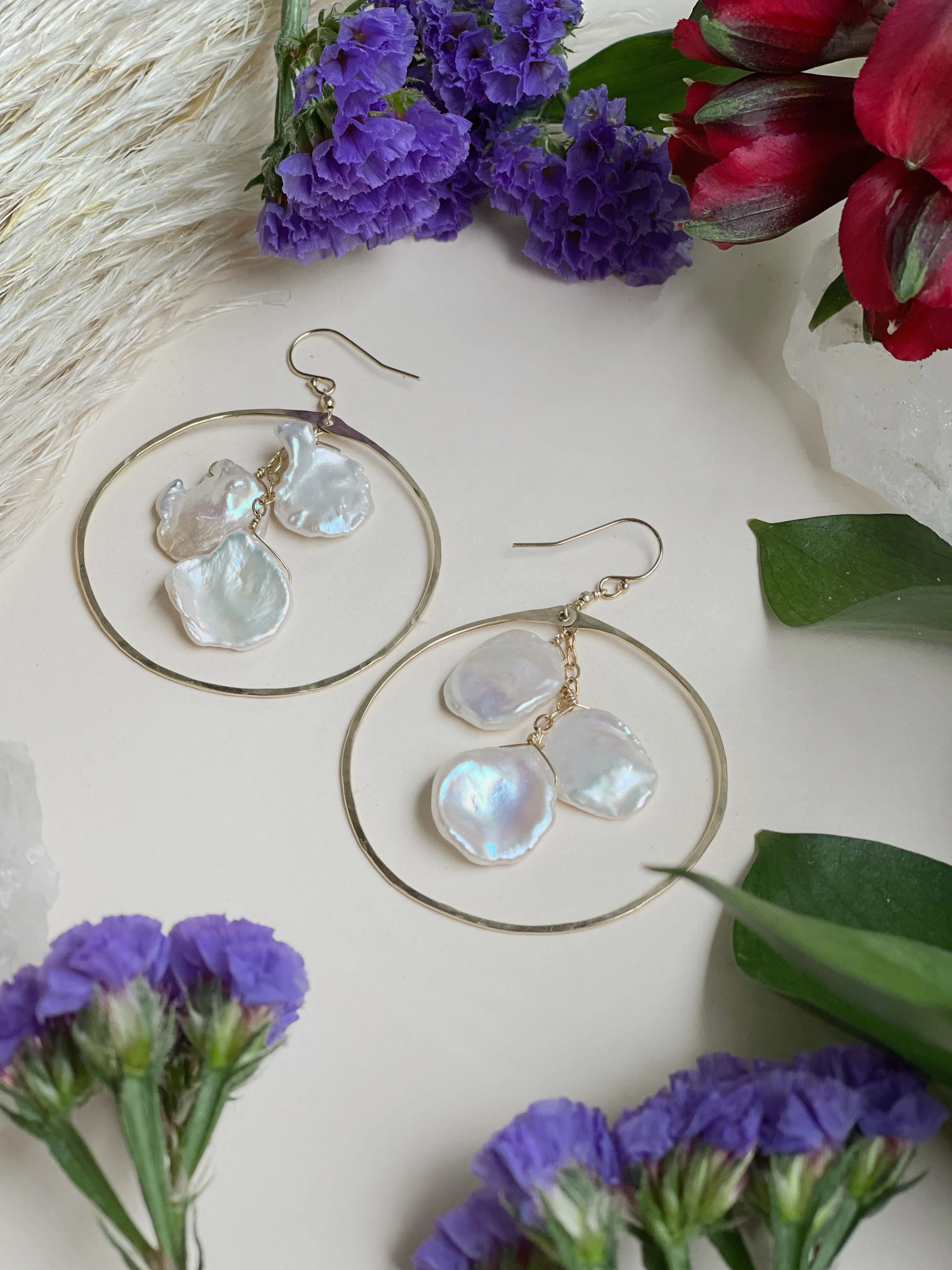 Freshwater Pearl Hammered Hoops