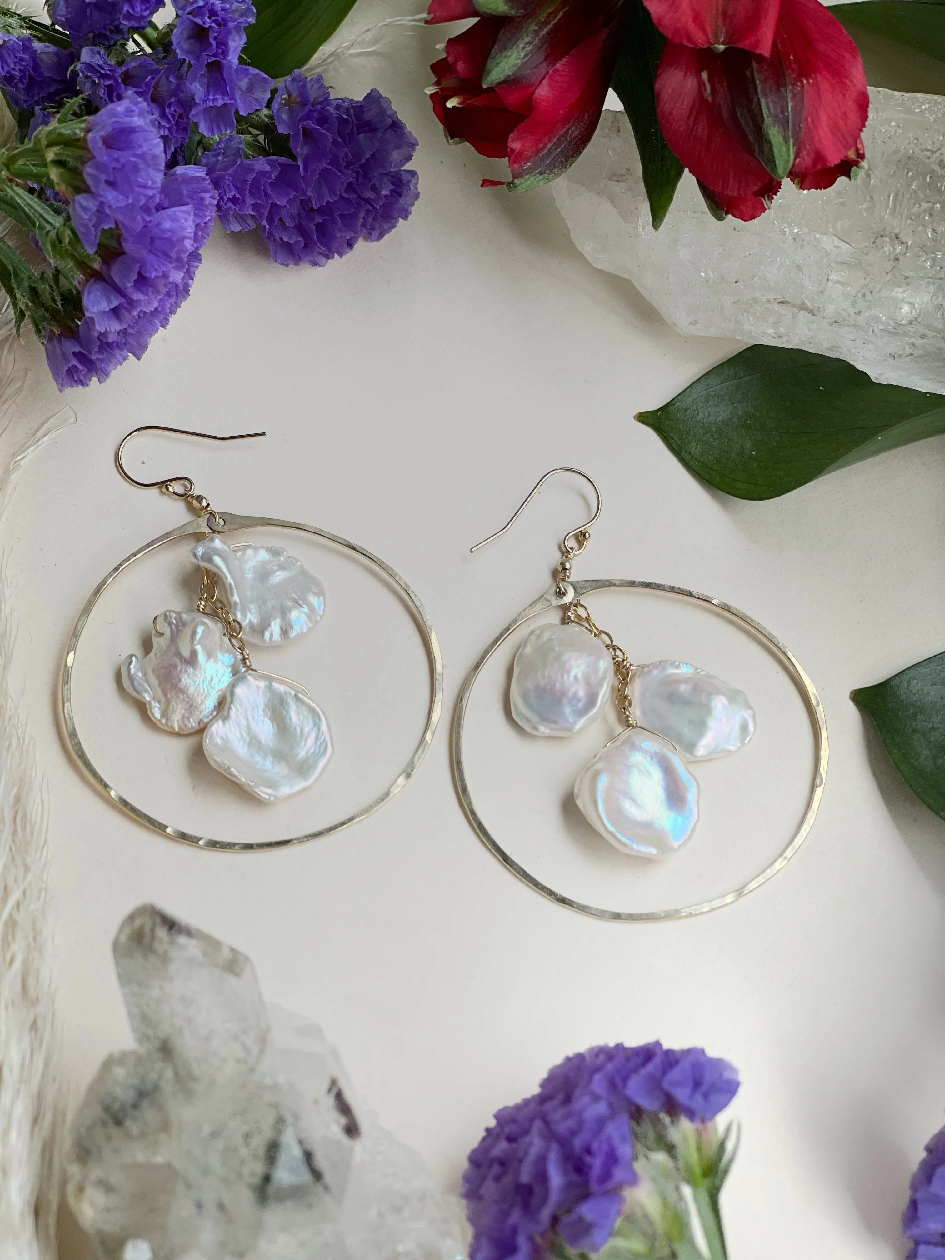 Freshwater Pearl Hammered Hoops