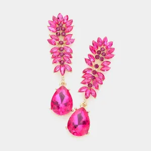 Fuchsia Crystal Stone Cluster Dangle Pageant Earrings | Prom Earrings |  602485